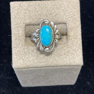 Navajo signed sterling sleeping beauty Turquoise ring