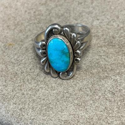 Navajo signed sterling sleeping beauty Turquoise ring