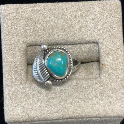 Navajo green turquoise sterling ring