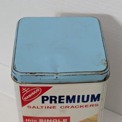Vintage Nabisco Premium Saltine Crackers Tin Advertising Kitchen Canister Retro