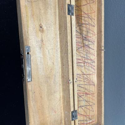 Vintage wood pencil box with birthstone necklace