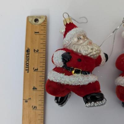Set Of 3 Vintage Style Santa Claus Christmas Ornaments With Velvet Suits