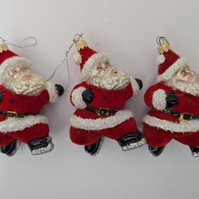 Set Of 3 Vintage Style Santa Claus Christmas Ornaments With Velvet Suits