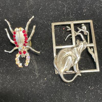 Spider and cat pins