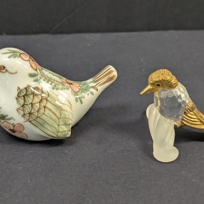 Sale Photo Thumbnail #1407: Antique Porcelain Bird & Gold Plated Hummingbird On Limb
