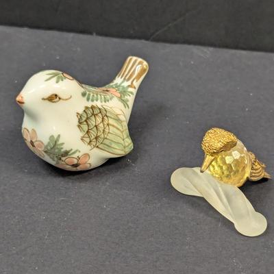 Sale Photo Thumbnail #1405: Antique Porcelain Bird & Gold Plated Hummingbird On Limb
