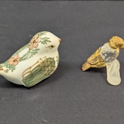 Sale Photo Thumbnail #1408: Antique Porcelain Bird & Gold Plated Hummingbird On Limb