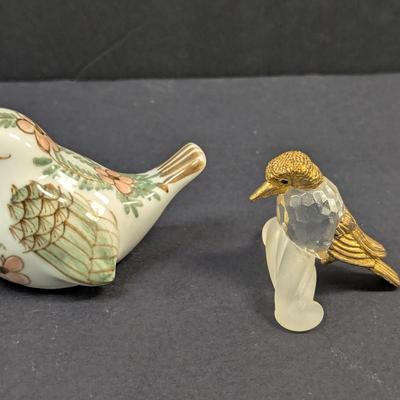 Sale Photo Thumbnail #1406: Antique Porcelain Bird & Gold Plated Hummingbird On Limb