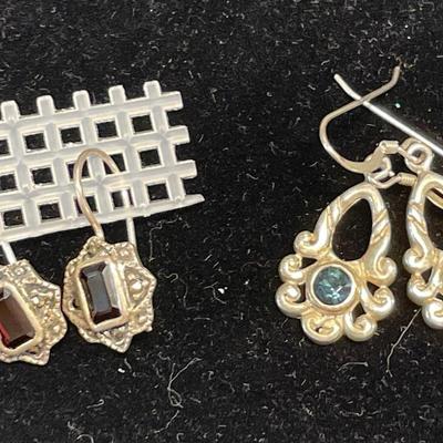 Sterling earrings and chain with brooch and elephant pendant