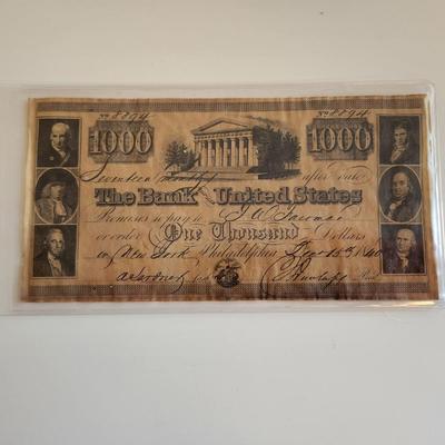 $1000 Note Bank of the United States Replica