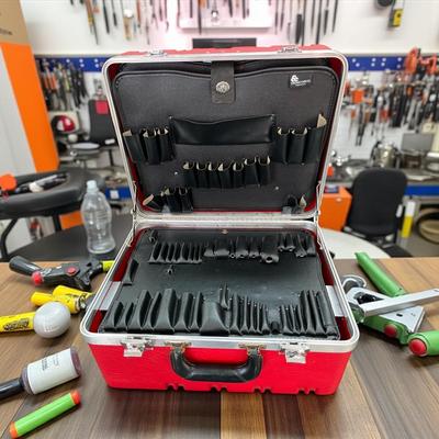 Rolling Hard Shell Hand Tool Box With Extendable Handle, Wheels and Key