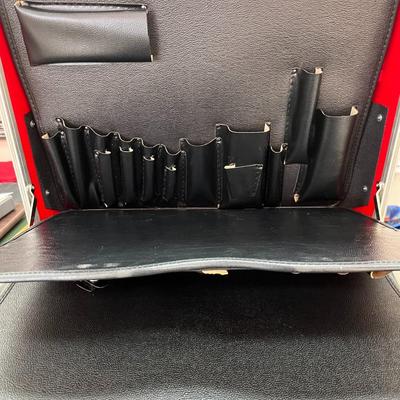 Rolling Hard Shell Hand Tool Box With Extendable Handle, Wheels and Key