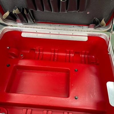 Rolling Hard Shell Hand Tool Box With Extendable Handle, Wheels and Key