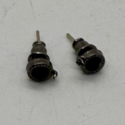 Sale Photo Thumbnail #504: Round earrings with a faceted black stone. For pierced ears.