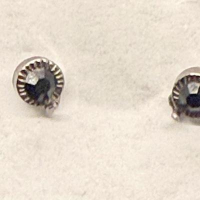 Sale Photo Thumbnail #501: Round earrings with a faceted black stone. For pierced ears.