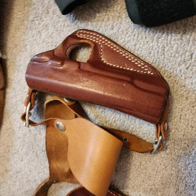 Lot of Gun Slings, Holsters & Cases Bianchi #9R1 Colt Det, #5BH Colt .38 /.357, Alessi Holster and others