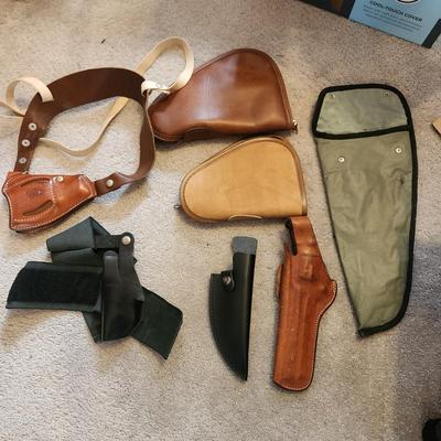 Lot of Gun Slings, Holsters & Cases Bianchi #9R1 Colt Det, #5BH Colt .38 /.357, Alessi Holster and others