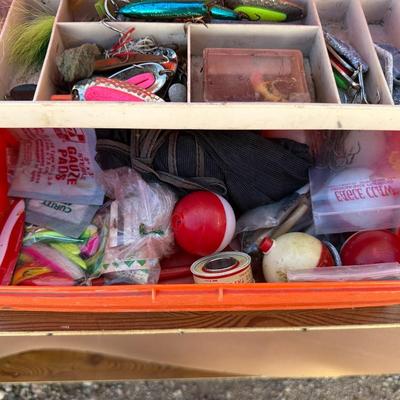 COOLER, TACKLE BOXES AND TACKLE