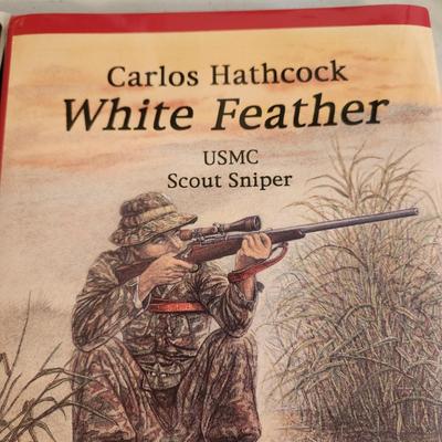 Carlos Hathcock White Feather USMC Scout Sniper , Death from Afar Chandler Both Signed