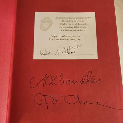 Carlos Hathcock White Feather USMC Scout Sniper , Death from Afar Chandler Both Signed