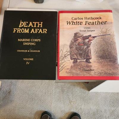 Carlos Hathcock White Feather USMC Scout Sniper , Death from Afar Chandler Both Signed