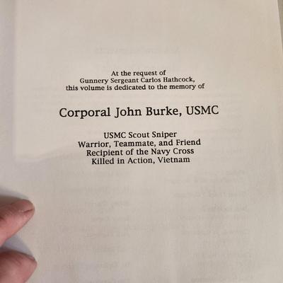 Carlos Hathcock White Feather USMC Scout Sniper , Death from Afar Chandler Both Signed