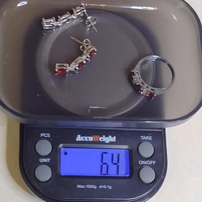 Sterling Silver and Gemstone Post Earrings and Ring Set- Approx Total Weight 6.4 Grams (#79)