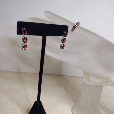 Sterling Silver and Gemstone Post Earrings and Ring Set- Approx Total Weight 6.4 Grams (#79)