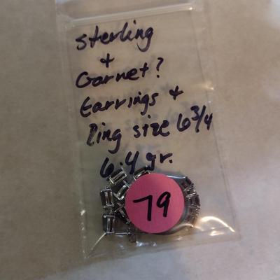 Sterling Silver and Gemstone Post Earrings and Ring Set- Approx Total Weight 6.4 Grams (#79)