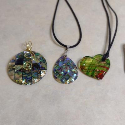 Collection of Pendants- Art Glass or Mother of Pearl Inlay- Six Pieces (#80)