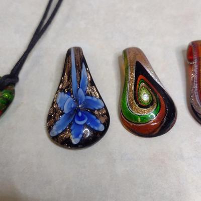 Collection of Pendants- Art Glass or Mother of Pearl Inlay- Six Pieces (#80)