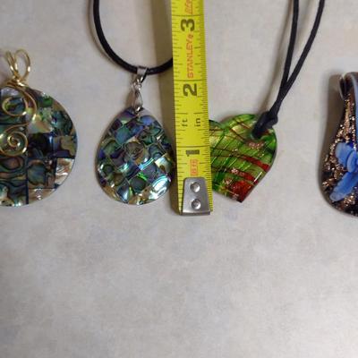 Collection of Pendants- Art Glass or Mother of Pearl Inlay- Six Pieces (#80)