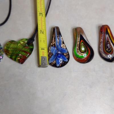 Collection of Pendants- Art Glass or Mother of Pearl Inlay- Six Pieces (#80)
