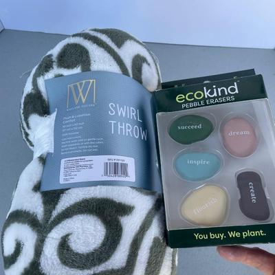Pebble Erasers and Throw Blanket