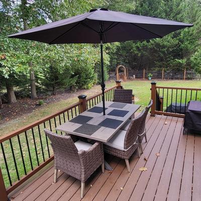 LOT 177P: Complete Patio/Deck Umbrella Table and Chairs Set