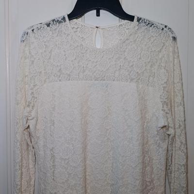 LOT 224: Vintage Caché Sheer Sleeve Corset, Ralph Lauren Floral Lace Long Sleeve Shirt & A New Day Velvet Rose on Sheer Fabric Long...