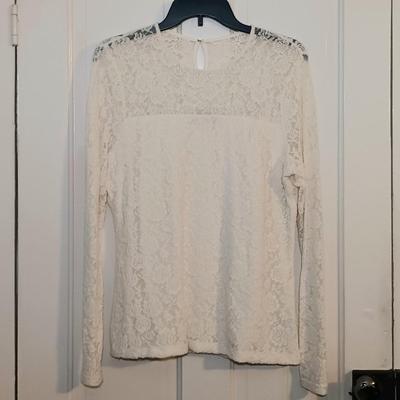 LOT 224: Vintage Caché Sheer Sleeve Corset, Ralph Lauren Floral Lace Long Sleeve Shirt & A New Day Velvet Rose on Sheer Fabric Long...