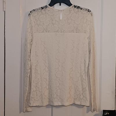 LOT 224: Vintage Caché Sheer Sleeve Corset, Ralph Lauren Floral Lace Long Sleeve Shirt & A New Day Velvet Rose on Sheer Fabric Long...