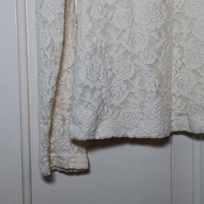 LOT 224: Vintage Caché Sheer Sleeve Corset, Ralph Lauren Floral Lace Long Sleeve Shirt & A New Day Velvet Rose on Sheer Fabric Long...