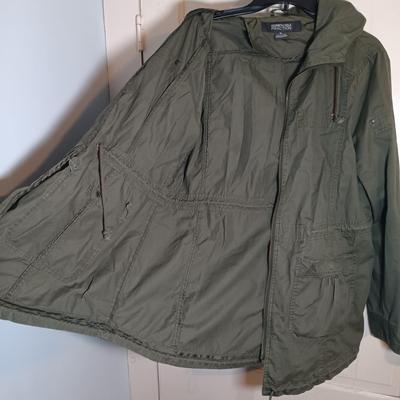 LOT 225: Kenneth Cole Reaction Army Green Jacket, Van Heusen Blouse & Knox Rose Open Front Sweater