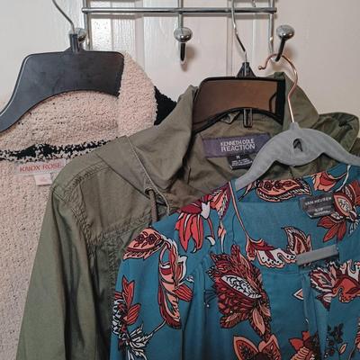 LOT 225: Kenneth Cole Reaction Army Green Jacket, Van Heusen Blouse & Knox Rose Open Front Sweater