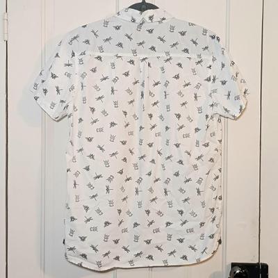 LOT 226: J. Crew Bird Pattern Button-Up, Sovereign Code Insect Button-Up & J. Crew Corduroy Pants