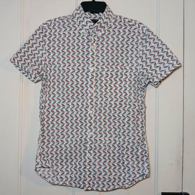LOT 226: J. Crew Bird Pattern Button-Up, Sovereign Code Insect Button-Up & J. Crew Corduroy Pants