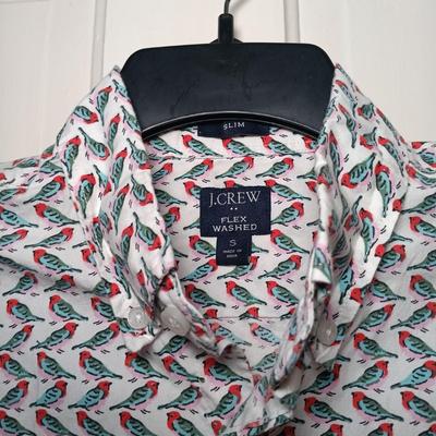 LOT 226: J. Crew Bird Pattern Button-Up, Sovereign Code Insect Button-Up & J. Crew Corduroy Pants