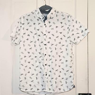 LOT 226: J. Crew Bird Pattern Button-Up, Sovereign Code Insect Button-Up & J. Crew Corduroy Pants