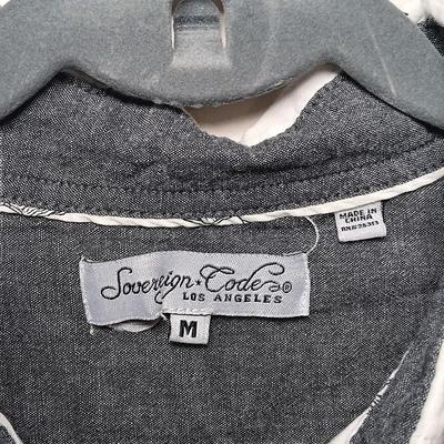 LOT 226: J. Crew Bird Pattern Button-Up, Sovereign Code Insect Button-Up & J. Crew Corduroy Pants