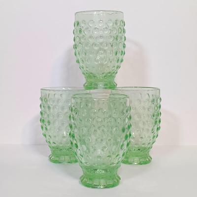 LOT 227: Set of (4) Tiara Indiana Glass Green Hobnail Glass Tumblers