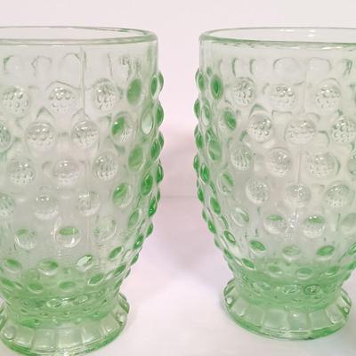 LOT 227: Set of (4) Tiara Indiana Glass Green Hobnail Glass Tumblers