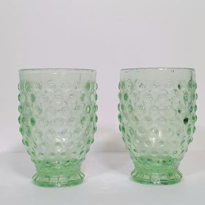 LOT 227: Set of (4) Tiara Indiana Glass Green Hobnail Glass Tumblers