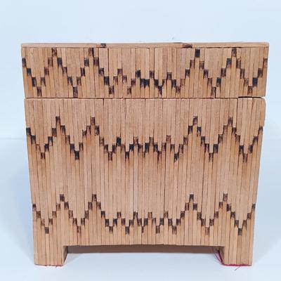 LOT 232: Vintage Signed Match Stick Folk / Tramp Art Jewelry Box